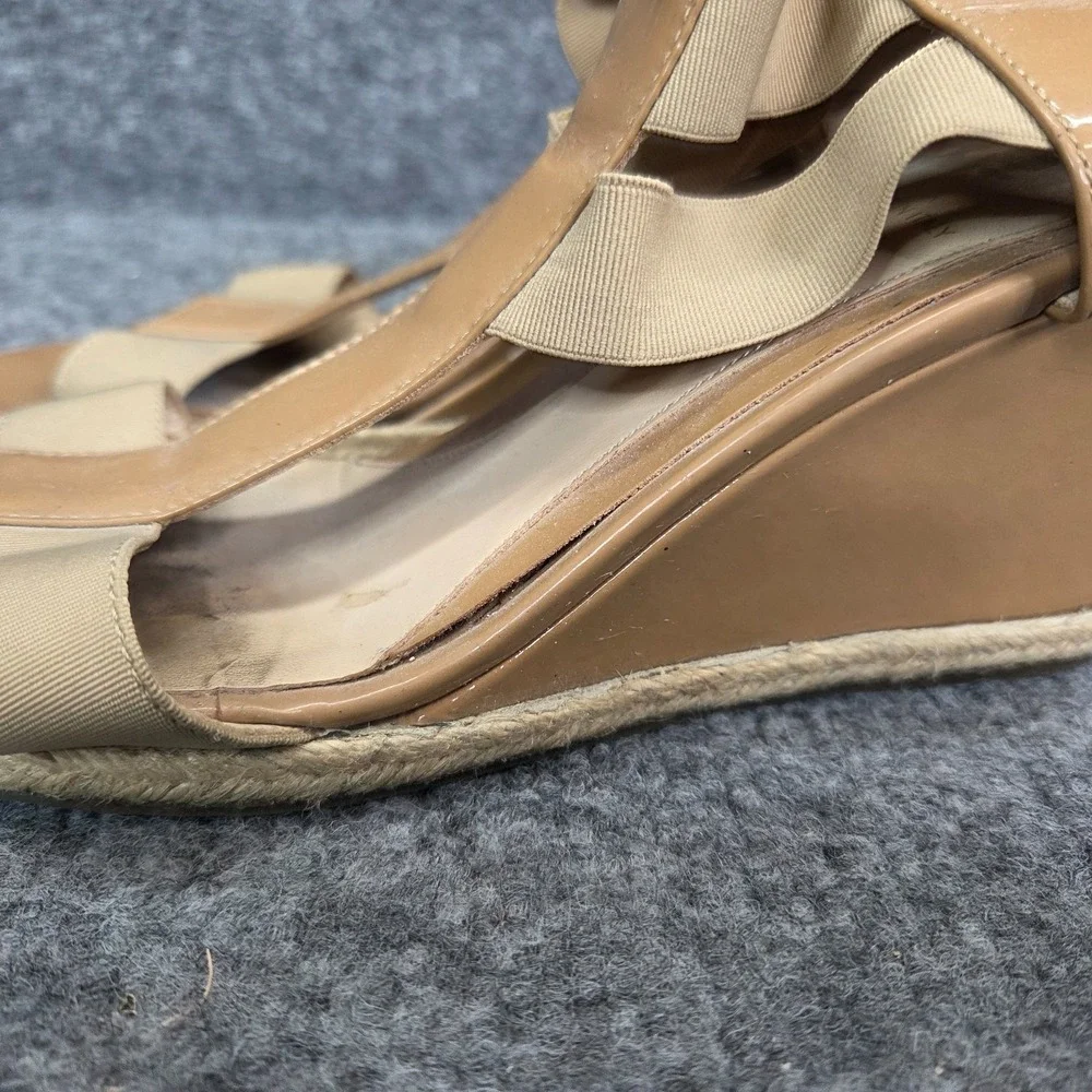 Fendi Carioca‎ Tan Patent Leather Espadrille Wedge Sandal Old Money 38.5 8.5
